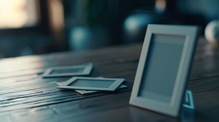 photo polaroid frames mockup on the wooden table : Generative AI