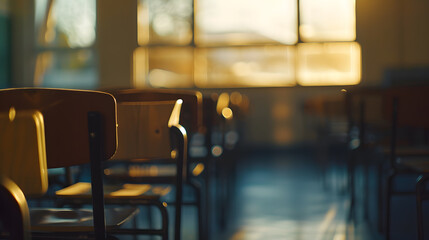 Aufkleber - On the blurred background of the empty classroom : Generative AI