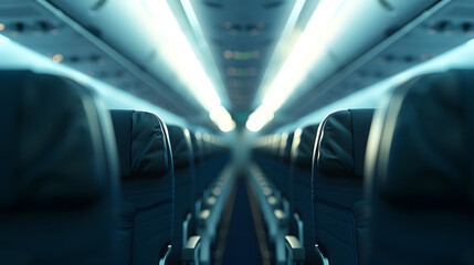 Poster - deserted economy class airplane seats rows : Generative AI