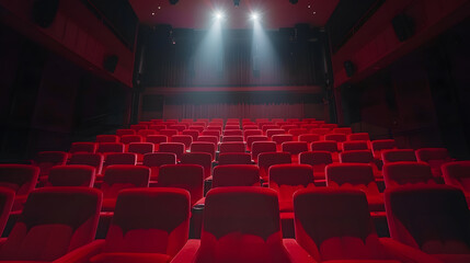 Aufkleber - Empty cinema hall with red seats Movie theatre party hall : Generative AI