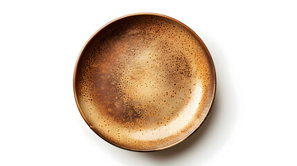 Aufkleber - High angle view of empty brown spotted shallow ceramic plate isolated on white background with clipping path : Generative AI