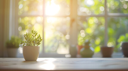 Aufkleber - Free space table top background on blurred kitchen window interior : Generative AI