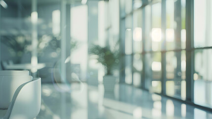 Aufkleber - Beautiful blurred background of a light modern office interior with panoramic windows and beautiful : Generative AI