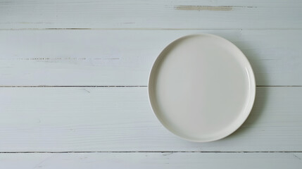 Aufkleber - An empty plate on a white wooden table Top view : Generative AI