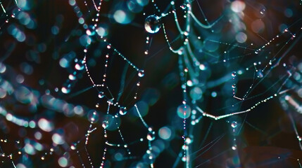 Wall Mural - a sharp focus on water droplets on a tree branch with a blurred background