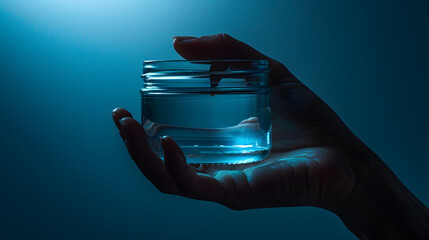 Poster - Cupped female hand holding a clean empty glass jar : Generative AI