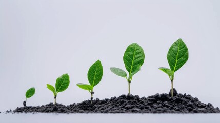 Poster - Green leaf plant growth on the coin on white background business start idea and business building to success.