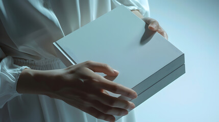 Poster - White book cover in womans hands Book cover for mock up : Generative AI