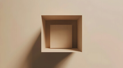 Poster - open beige box  top view brown pack mockup delivery service and warehouse object realistic empty carton container : Generative AI