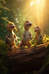 Wall Mural - Cute baby dinosaur in prehistoric forest. Photorealistic.