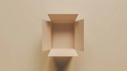 Poster - open beige box  top view brown pack mockup delivery service and warehouse object realistic empty carton container : Generative AI