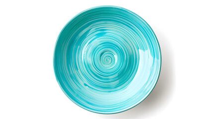 Aufkleber - Empty trendy handmade ceramic dish tablewares Round empty plate Pastel blue turquoise aqua texture vintage classic pattern isolate on white background top view cut out : Generative AI