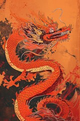 Wall Mural - Poster design with copy space of vector illustration of Chinese zodiac dragon as the mythical animal in Eastern Asia culture.