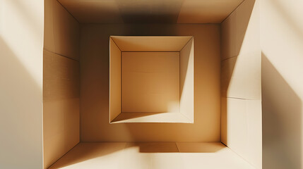 Poster - open beige box  top view brown pack mockup delivery service and warehouse object realistic empty carton container : Generative AI