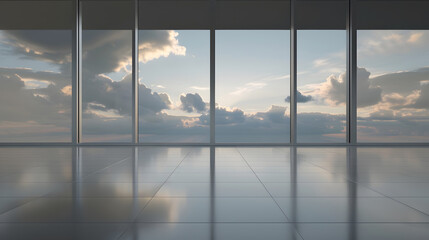 Poster - Through the floortoceiling windows the outdoor sky and cloudscape : Generative AI