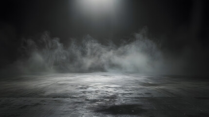 Poster - Abstract image of dark room concrete floor Black room or stage background for product placementPanoramic view of the abstract fog White cloudiness mist or smog moves on black backgroun : Generative AI