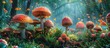 © FryArt - Lush forest filled with mushrooms in the rain