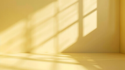Aufkleber - Abstract pastel yellow studio background for product presentation Empty room with shadows of window Display product with blurred backdrop : Generative AI