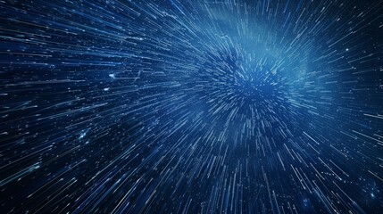 Abstract blue night sky with star trails forming a circular pattern.