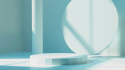 Fototapete - Light soft minimal background mockup for product presentation Corner of room with shadows from different angles delicate light blue color : Generative AI