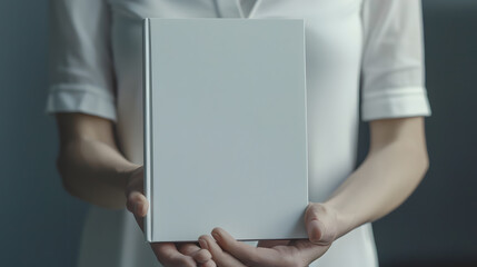 Poster - White book cover in womans hands Book cover for mock up : Generative AI
