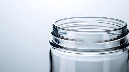 Poster - Clean open empty glass jar close up view on white background : Generative AI