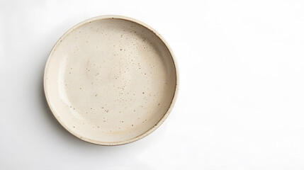 Aufkleber - Empty trendy handmade ceramic dish tablewares Round empty plate dark Pastel Cream Beige texture vintage classic pattern isolate on white background top view cut out : Generative AI