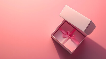 Poster - Open gift box on color background top view Mock up for design : Generative AI