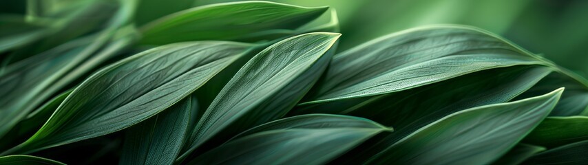 Wall Mural - Close-up detail macro texture bright blue green leave tropical forest plant spathiphyllum cannifolium in dark nature background.Curve leaf floral botanical abstract desktop wallpaper. panorama