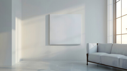 Aufkleber - Large blank white painting on the wall in a minimalist room : Generative AI