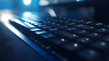Leinwandbilder - Work place concept Screen computer desktop with keyboard in office or coworking background : Generative AI