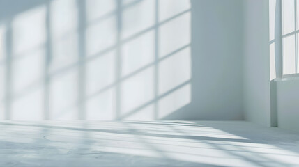 Poster - Abstract white studio background for product presentation Empty room with shadows of window Display product with blurred backdrop : Generative AI