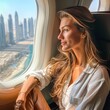Woman Sitting in Airplane Looking Out Window