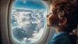 Little Boy Looking Out of Airplane Window