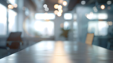 Poster - Blurred empty open space office Abstract light bokeh at office interior background for design : Generative AI