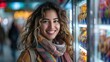 Smiling Woman Leaning Against Vending Machine