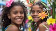 Two Young Girls Standing With Flowers in Their Hair