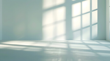 Fototapete - Abstract white studio background for product presentation Empty room with shadows of window Display product with blurred backdrop : Generative AI