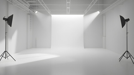 Aufkleber - white room background white empty room with spotlights for products and design white studio room : Generative AI