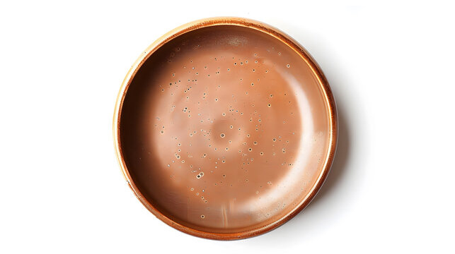High angle view of empty brown spotted shallow ceramic plate isolated on white background with clipping path : Generative AI
