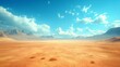 A vast desert stretching to the horizon, its golden sands shimmering in the heat beneath a boundless blue sky