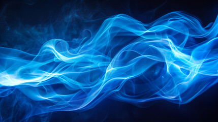 Poster - Captivating abstract background featuring electric blue smoke undulating against a deep dark backdrop, evoking a sense of fluid energy and motion