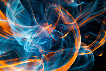Poster - Vibrant abstract background featuring dynamic swirls of electric blue and orange, depicting the concept of flowing energy and electricity