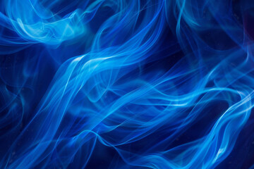 Poster - Abstract image featuring electric blue smoke waves swirling against a deep blue background, conveying a sense of fluid motion