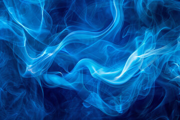 Poster - Abstract dynamic image capturing the fluid motion of electric blue smoke on a deep blue background, conveying energy and flow