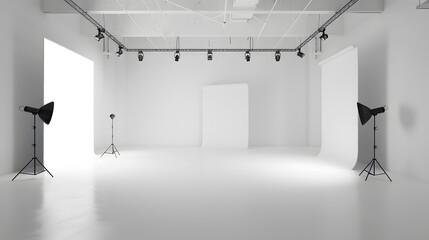 Poster - white room background white empty room with spotlights for products and design white studio room : Generative AI