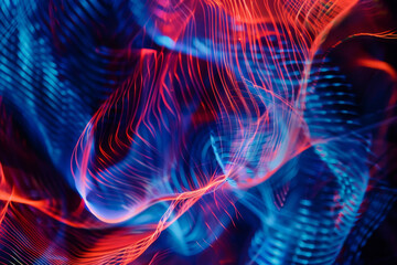 Poster - Vibrant abstract image featuring dynamic electric light trails with a futuristic feel, in vivid blue and red hues on a black backdrop