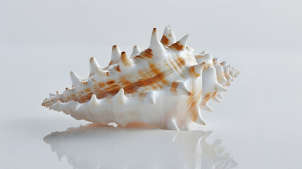 Brown and white murex ocean empty spiky shell : Generative AI