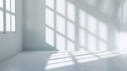 Fototapete - Abstract white studio background for product presentation Empty gray room with shadows of window Display product with blurred backdrop : Generative AI