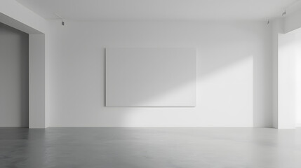 Canvas Print - Large blank white painting on the wall in a minimalist room : Generative AI